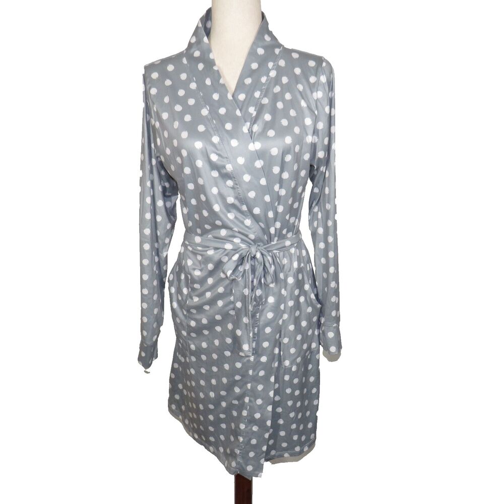 Coco + Carmen Gray White Abstract Dot Robe Size Small-Medium